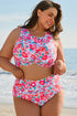 Plus Size Floral Print Twisted High Waist Bikini Set